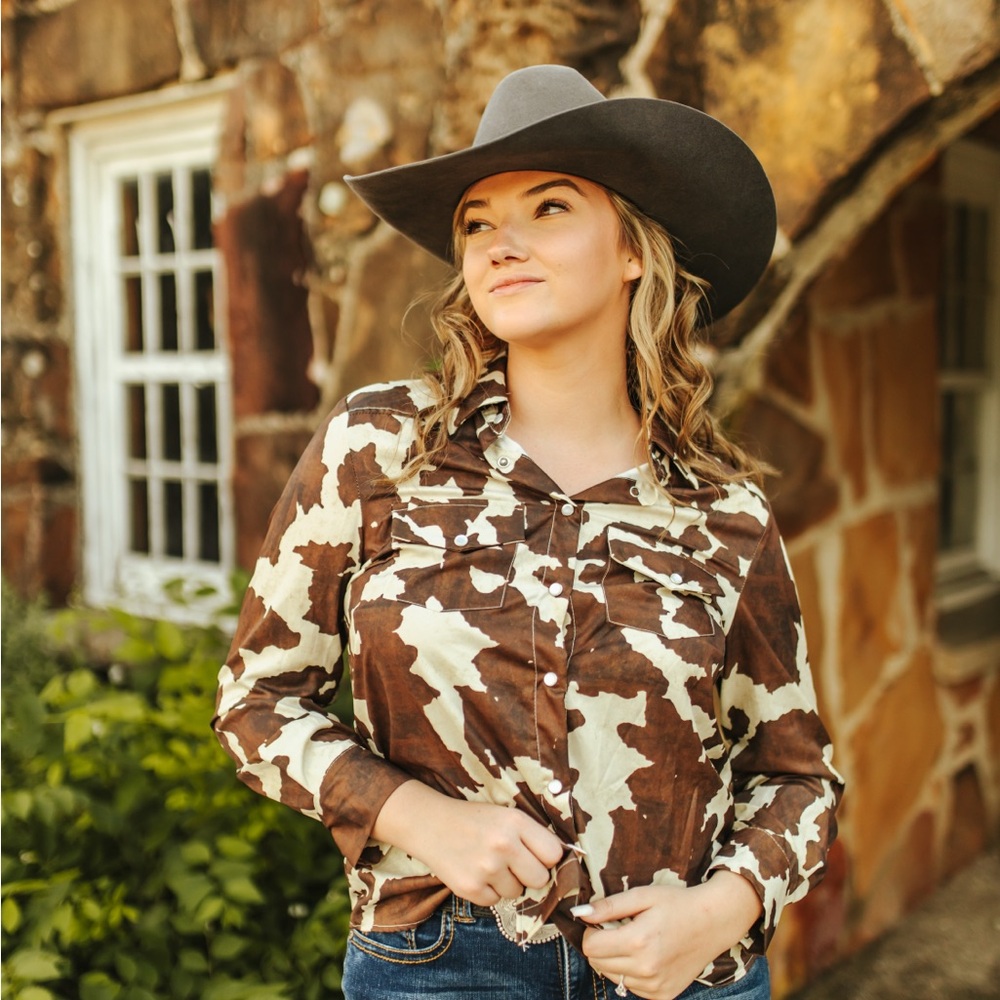 Cowgirl Chic Brown and Cream Women's Top